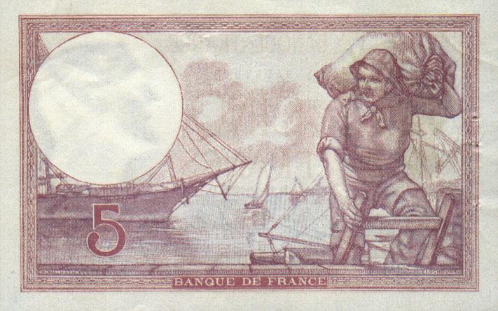 Billet de 5 F, verso